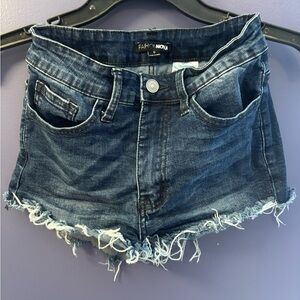 Fashion Nova Dark Blue Frayed Hem Jean Shorts